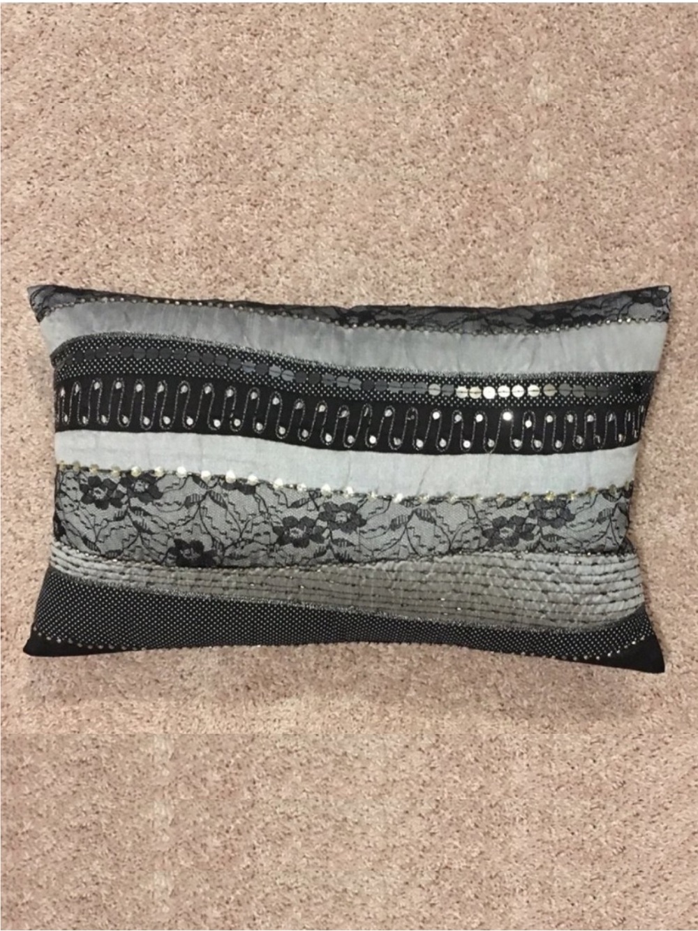 Black & Silver Lumbar Pillow by Loloi Rugs - Lace & Sequins (14" x 22") - NWOT